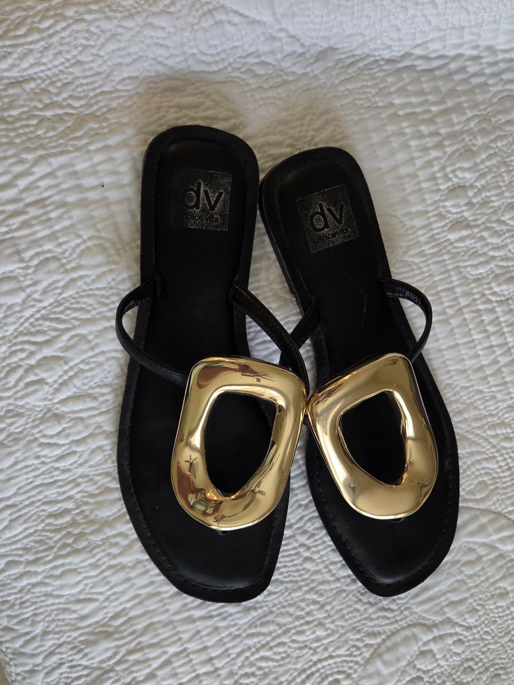 DV by Dolce Vita Black Sandals with Gold Ornament